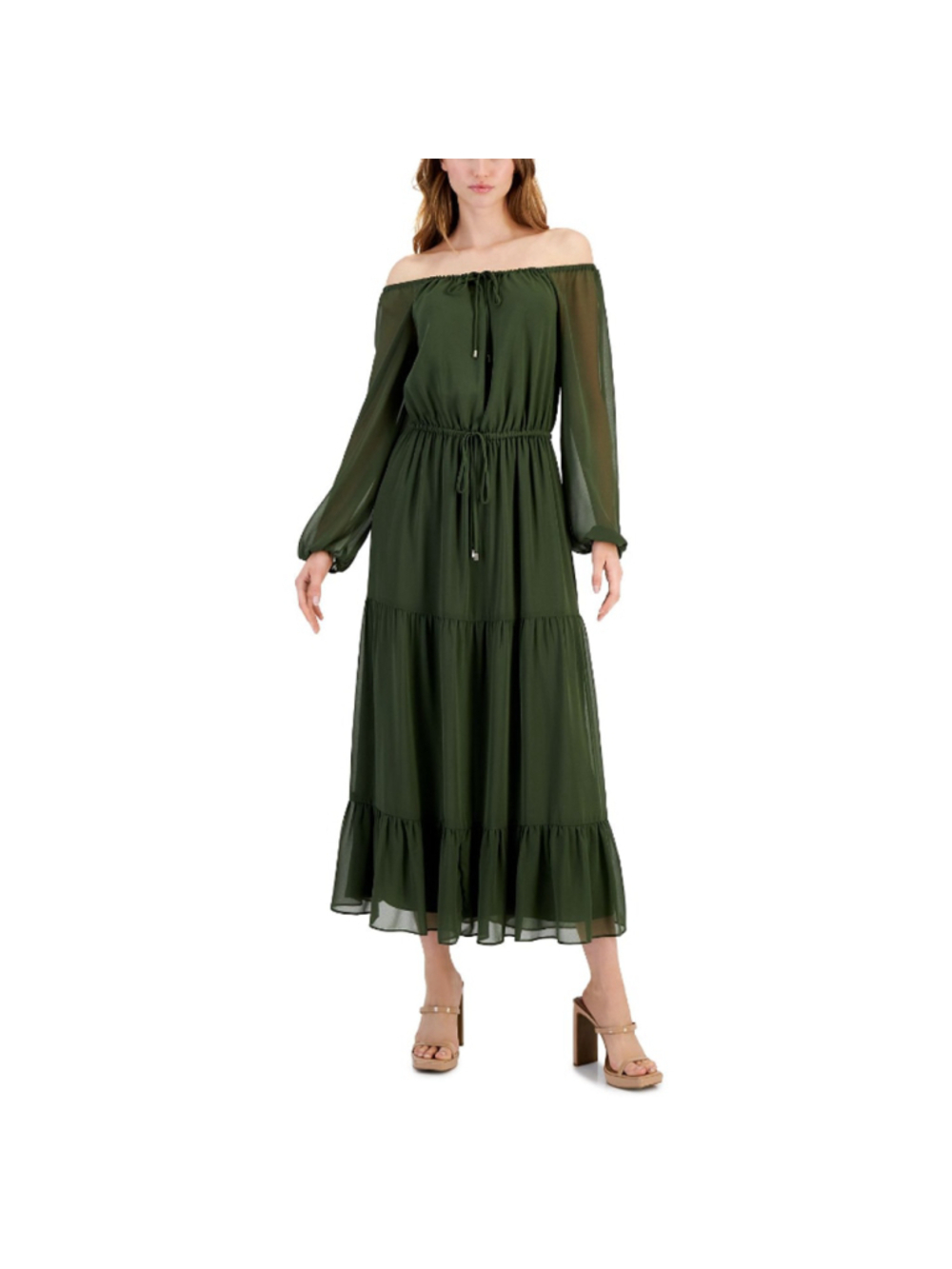 INC International Concepts Size XL Green Off-The-Shoulder Tiered Maxi Dress NWT